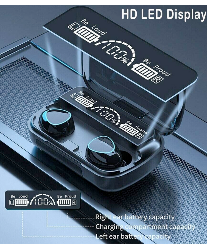 MEGA Dragon 10PRO HD Stereo Bluetooth Earbuds: black, cyan wireless earbuds with charging case, modern tech product style