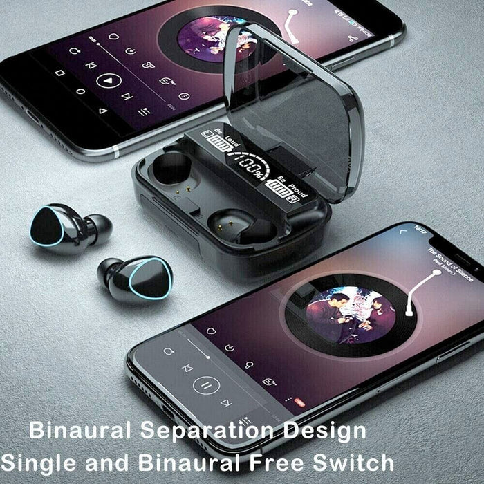 MEGA Dragon 10PRO HD Stereo Bluetooth Earbuds: black, cyan wireless earbuds with charging case, modern tech product style