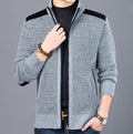 Men's Cardigan with Elbow Patch and Zipper Closure: gray, black zip-up jacket/cardigan, casual minimal style