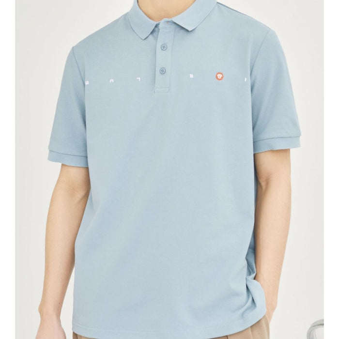 Men's Collared Shirt with Logo on the Chest: light blue, white short-sleeve polo shirt, minimal style