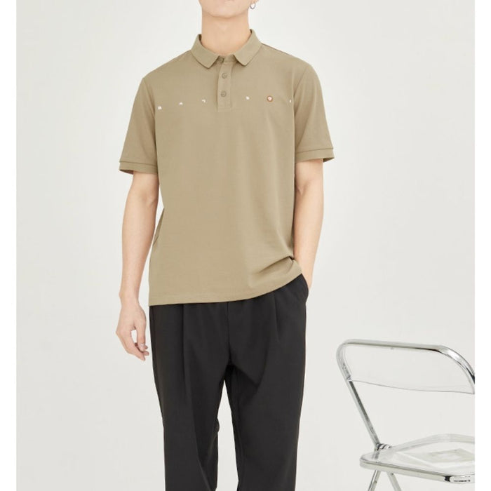 Men's Collared Shirt with Logo on the Chest: light blue, white short-sleeve polo shirt, minimal style