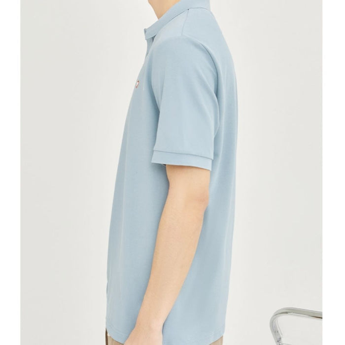 Men's Collared Shirt with Logo on the Chest: light blue, white short-sleeve polo shirt, minimal style