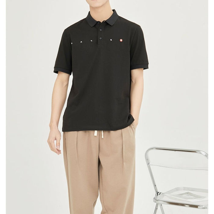 Men's Collared Shirt with Logo on the Chest: light blue, white short-sleeve polo shirt, minimal style