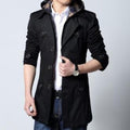 Men's Detachable Hooded Trench Coat: khaki beige, black trench-style jacket, minimal tailored casual style