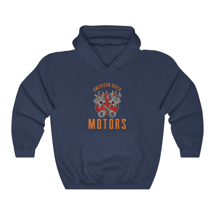 Men's Engine Hoodie Sweatshirt: white, red motorcycle engine graphic, casual graphic style