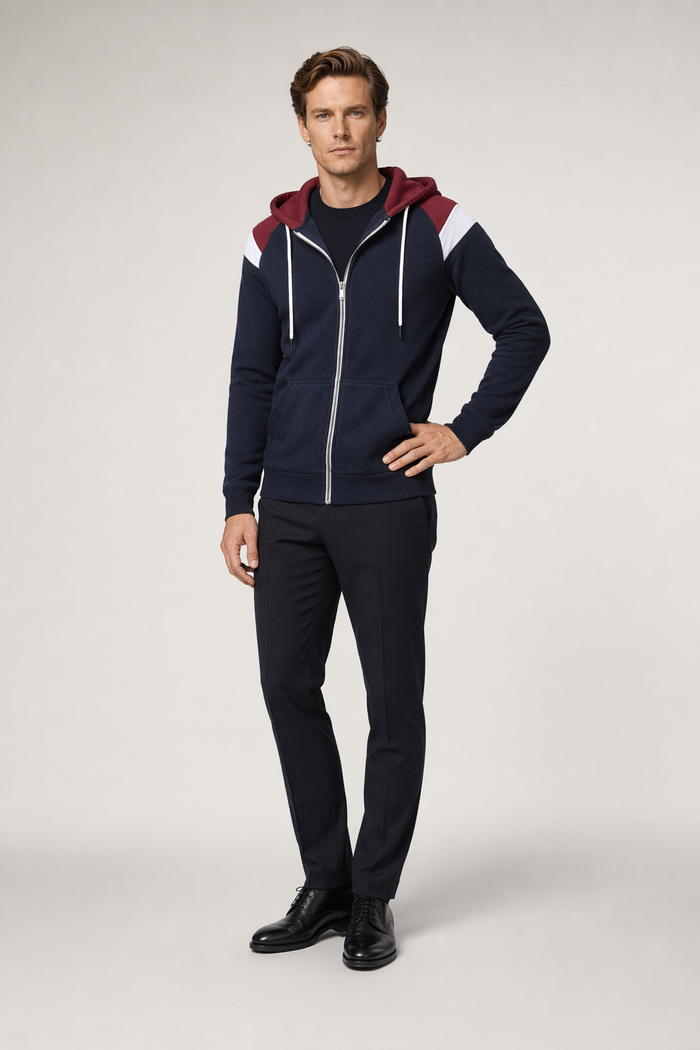 Men's Hoodie with Zipper Closure and Shoulder Accents Navy