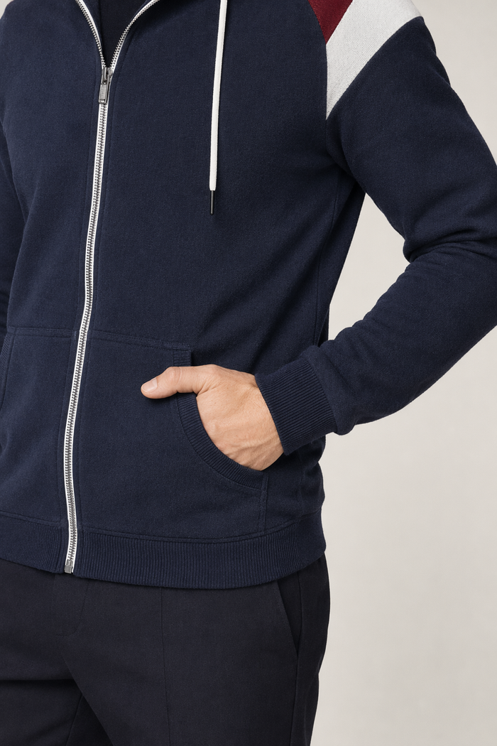 Men's Hoodie with Zipper Closure and Shoulder Accents Navy