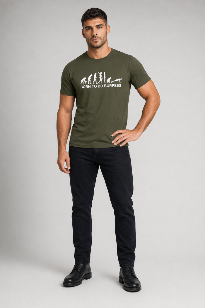 Men's Logo T-Shirt for Burpee Exercise Army Green