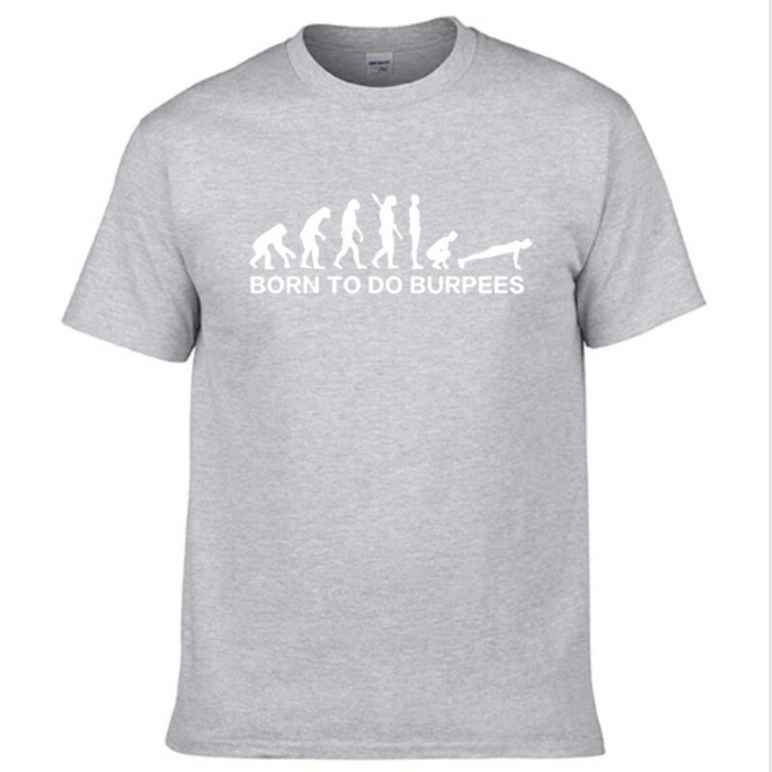 Men's Logo T-Shirt for Burpee Exercise: olive green, white human evolution-to-burpee exercise graphic, graphic fitness humor