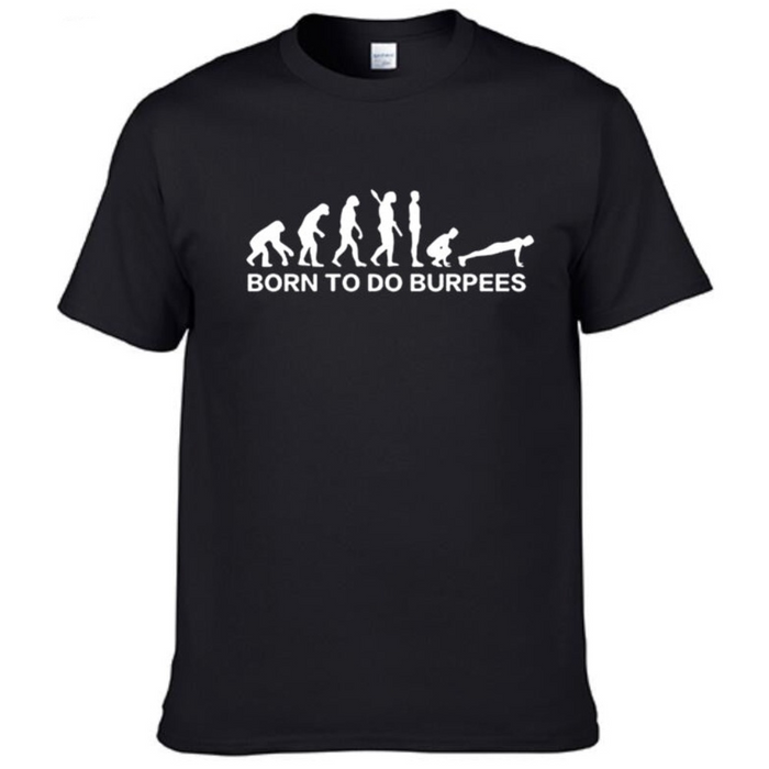 Men's Logo T-Shirt for Burpee Exercise: olive green, white human evolution-to-burpee exercise graphic, graphic fitness humor