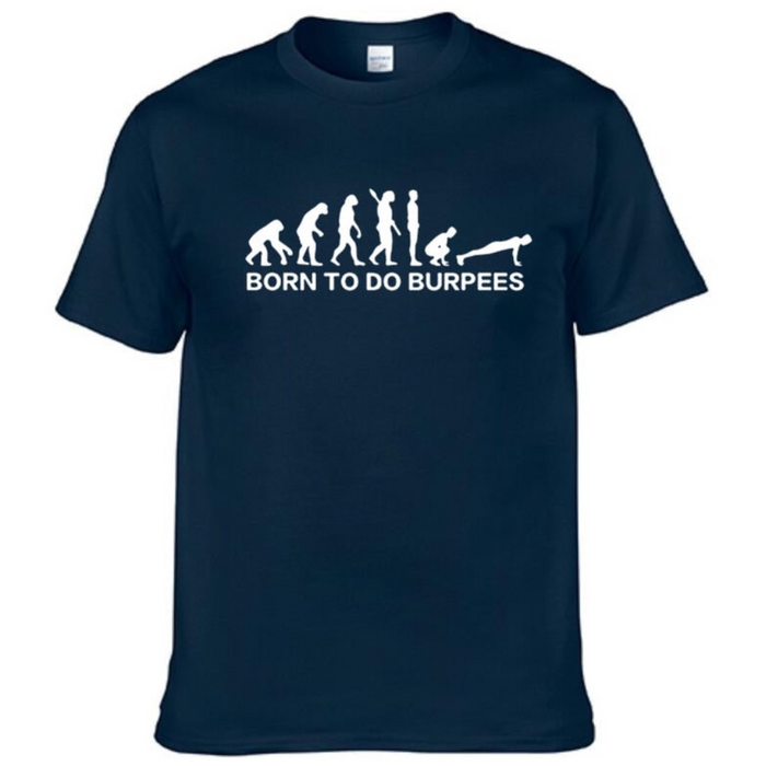 Men's Logo T-Shirt for Burpee Exercise: olive green, white human evolution-to-burpee exercise graphic, graphic fitness humor
