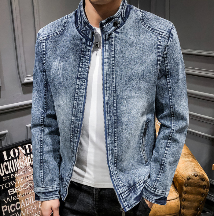 Men's Motorcycle Denim Jacket: dark gray, black jacket, casual biker-inspired style