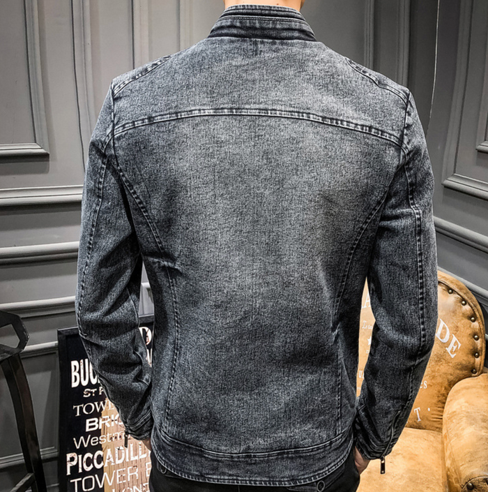 Men's Motorcycle Denim Jacket: dark gray, black jacket, casual biker-inspired style