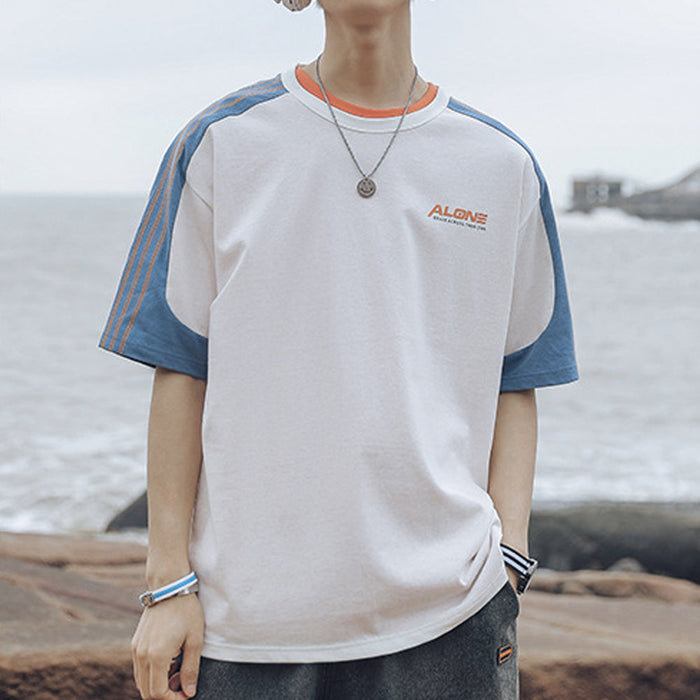 Men's Striped Drop Shoulder Tee: white, blue short-sleeve T-shirt, casual sporty style