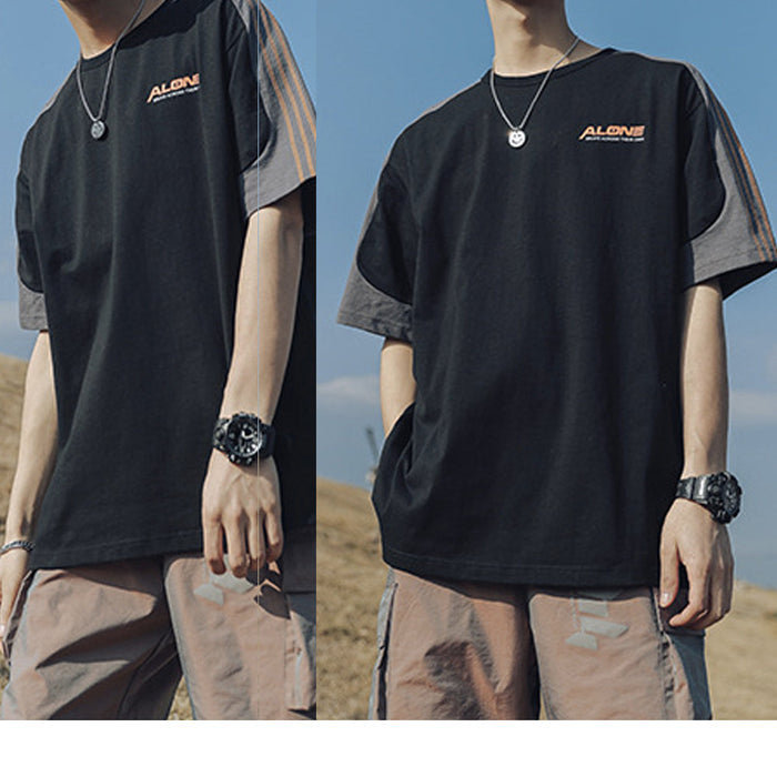Men's Striped Drop Shoulder Tee: white, blue short-sleeve T-shirt, casual sporty style