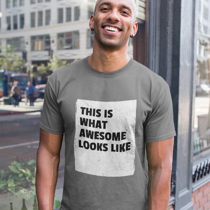Men's Superb Appearance Tee: gray, white graphic T-shirt, casual graphic style