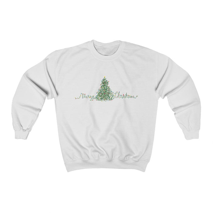 Men's Sweater with Festive Tree Design: white, green Christmas tree theme, minimal festive style