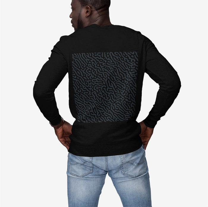 Men's Swirled Back Design Sweatshirt: black, dark gray jacket, minimal graphic style