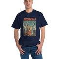 Meowzilla Retro Graphic Tee: dark charcoal gray, orange cat monster / "MEOWZILLA" theme, vintage-inspired graphic style