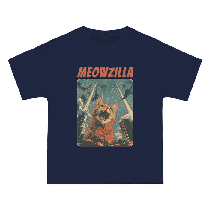 Meowzilla Retro Graphic Tee: dark charcoal gray, orange cat monster / "MEOWZILLA" theme, vintage-inspired graphic style