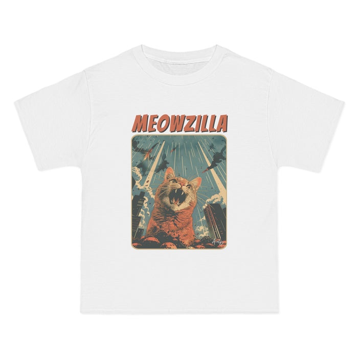 Meowzilla Retro Graphic Tee: dark charcoal gray, orange cat monster / "MEOWZILLA" theme, vintage-inspired graphic style