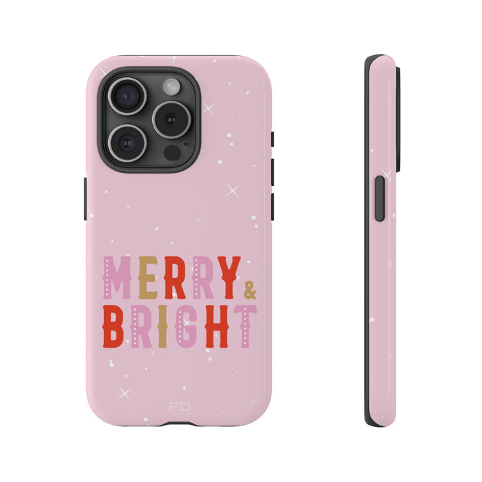 Merry & Bright Durable Case for iPhone: light pink, red Christmas holiday theme, minimal festive graphic style