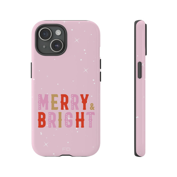 Merry & Bright Durable Case for iPhone: light pink, red Christmas holiday theme, minimal festive graphic style