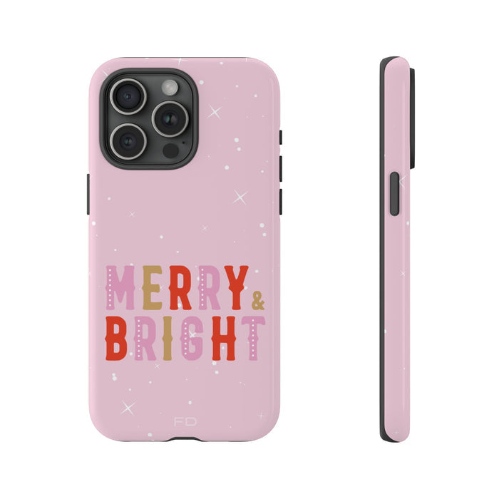 Merry & Bright Durable Case for iPhone: light pink, red Christmas holiday theme, minimal festive graphic style