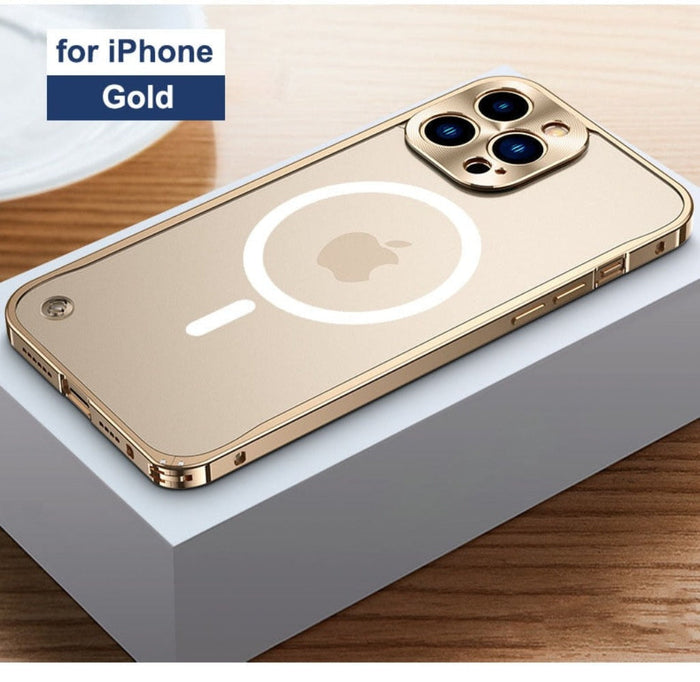 Metal Frame Premium Protective Case for iPhone: Enhancing Style and Durability: light blue, white Apple logo, minimal style