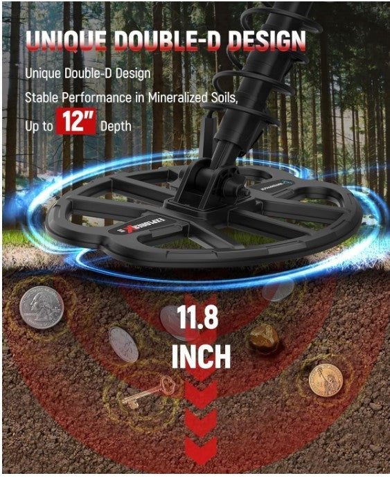 Metal Gold Detector Waterproof Coil 30cm Depth LCD Rechargeable Foldable-166
