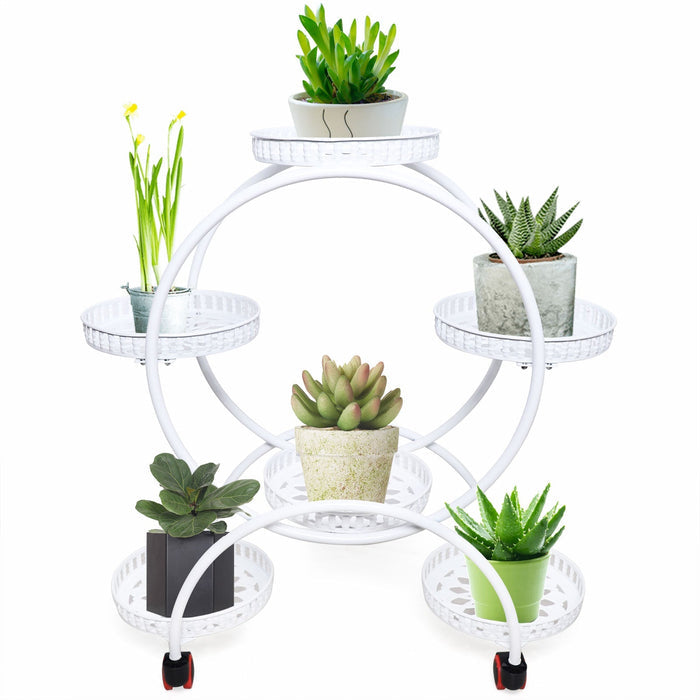 Metal Plant Stand with a Circle Design, 6 Pot: black, white multi-tier plant stand, minimal modern style