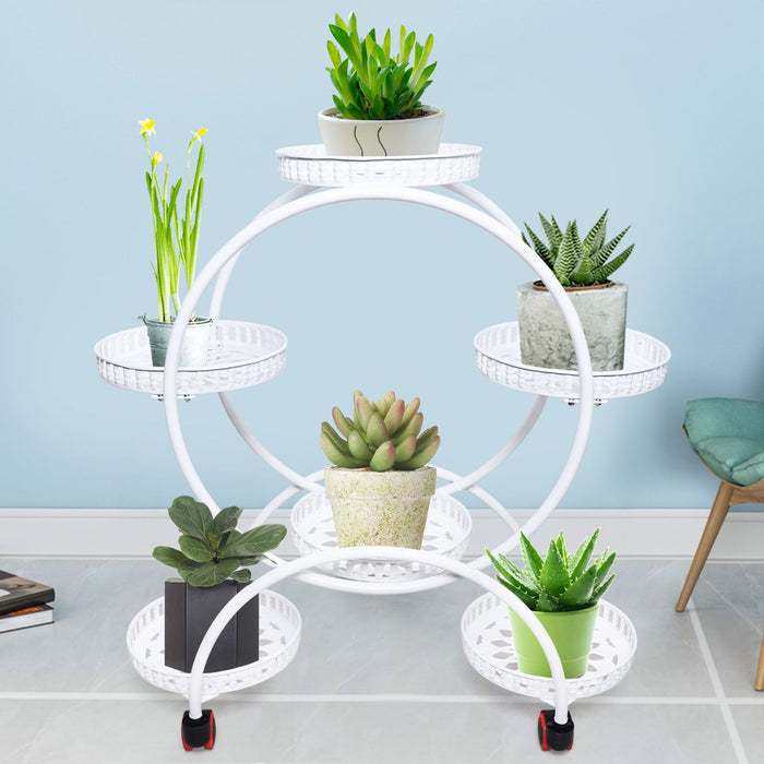 Metal Plant Stand with a Circle Design, 6 Pot: black, white multi-tier plant stand, minimal modern style