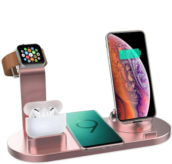 Mighty Serpent 100w Wireless Charger: rose gold, pink multi-device charging dock/stand, minimal modern tech style