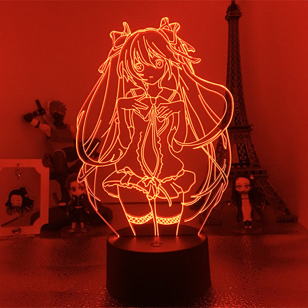 Miku LED Lamp with 16 Colors: green, black anime-style girl character, anime, cartoon style