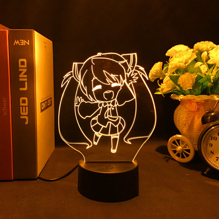 Miku LED Night Light with Remote: green, black cartoon/anime girl character, cartoon, anime-inspired style
