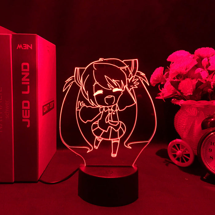 Miku LED Night Light with Remote: green, black cartoon/anime girl character, cartoon, anime-inspired style