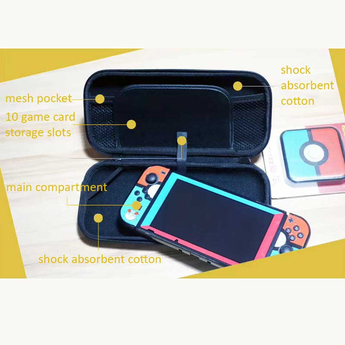 Miku Switch Carrying Case with Protection: black, bright blue silhouette of a person with a guitar, graphic cartoon style