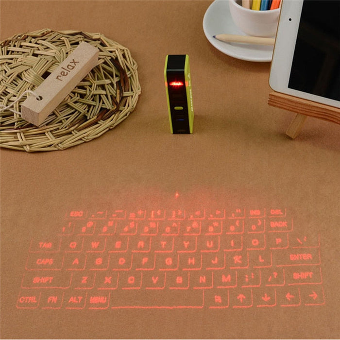Mobile Device Laser Projector with Bluetooth Virtual Keyboard Connectivity: black, lime green compact projection keyboard dev