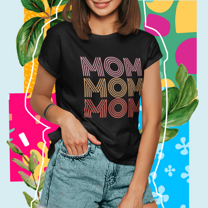 Mom Logo Women's Tee: white, pink graphic T-shirt, minimal graphic style