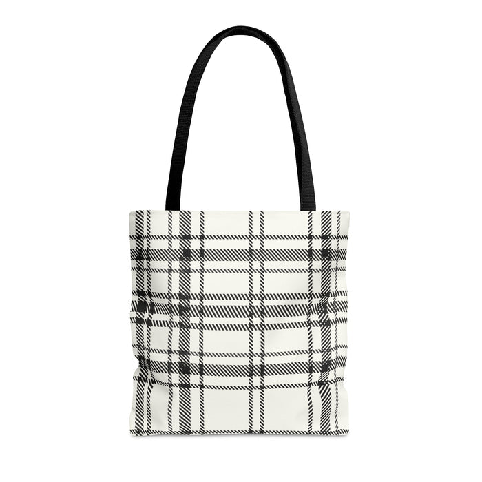 Monochromatic Checkered Handbag: white, black tote bag, minimal style