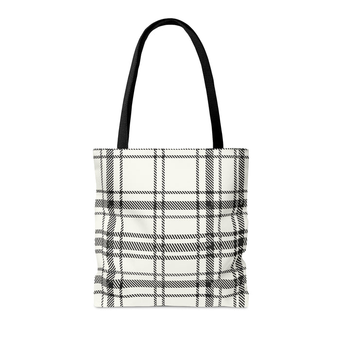 Monochromatic Checkered Handbag: white, black tote bag, minimal style