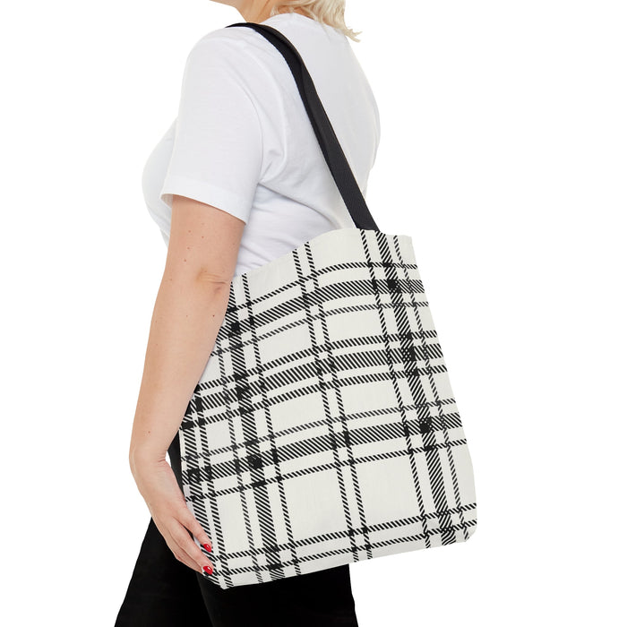 Monochromatic Checkered Handbag: white, black tote bag, minimal style