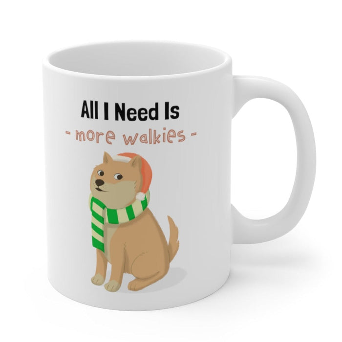 More Walkies Shiba Dog Mug: Embrace the Paw-some Journey!: white, tan cartoon dog