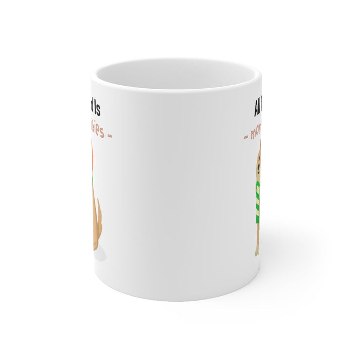 More Walkies Shiba Dog Mug: Embrace the Paw-some Journey!: white, tan cartoon dog