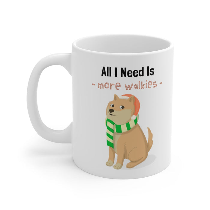 More Walkies Shiba Dog Mug: Embrace the Paw-some Journey!: white, tan cartoon dog