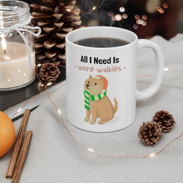 More Walkies Shiba Dog Mug: Embrace the Paw-some Journey!: white, tan cartoon dog