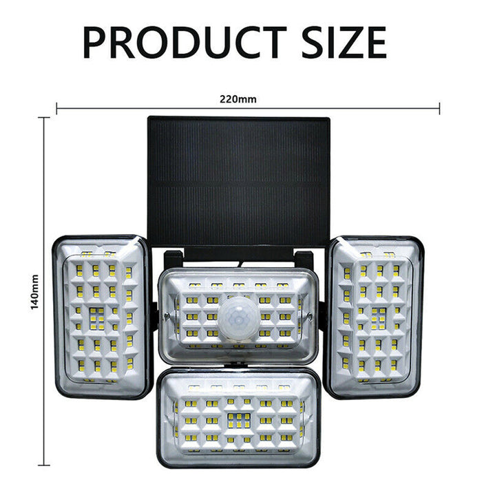 Motion Sensor Solar LED Outdoor Lights: yellow, white home exterior areas labeled Wall, Porch, Pathway, and Garden, modern ar