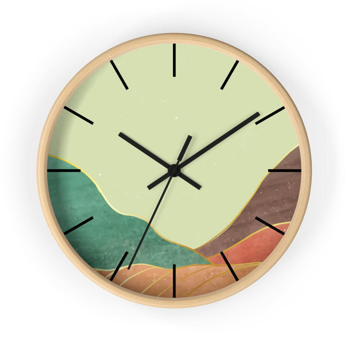 Mountain Serenity Wall Clock: light green, teal green wall clock, minimal, modern abstract style