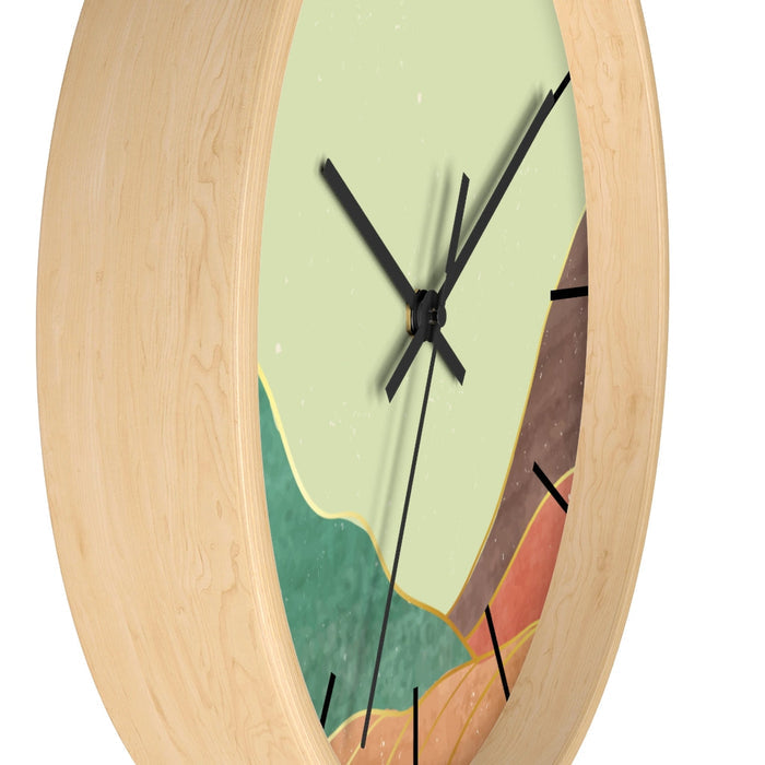 Mountain Serenity Wall Clock: light green, teal green wall clock, minimal, modern abstract style