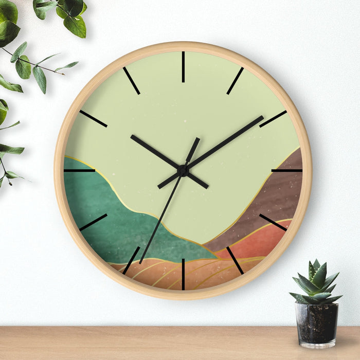 Mountain Serenity Wall Clock: light green, teal green wall clock, minimal, modern abstract style